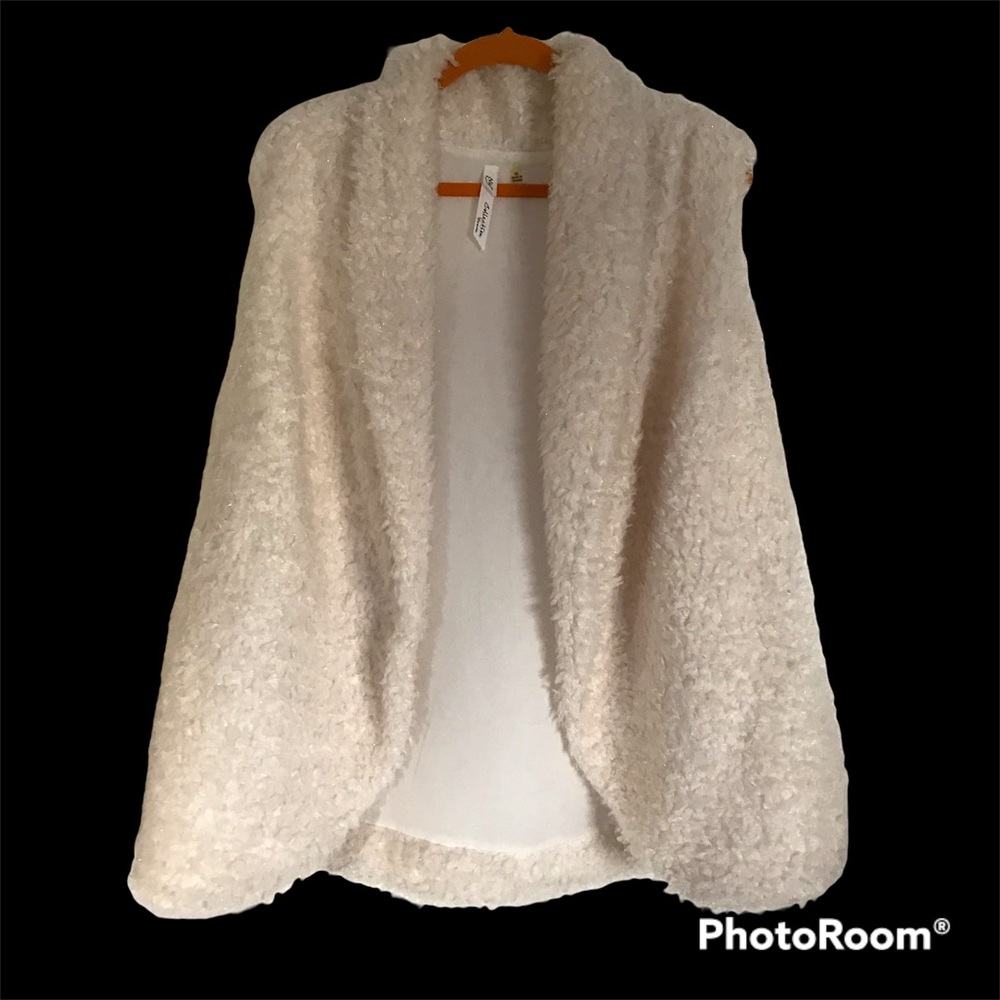 FAUX SHEARLING TEDDY BEAR SPARKLING FUZZY SWEATER VEST